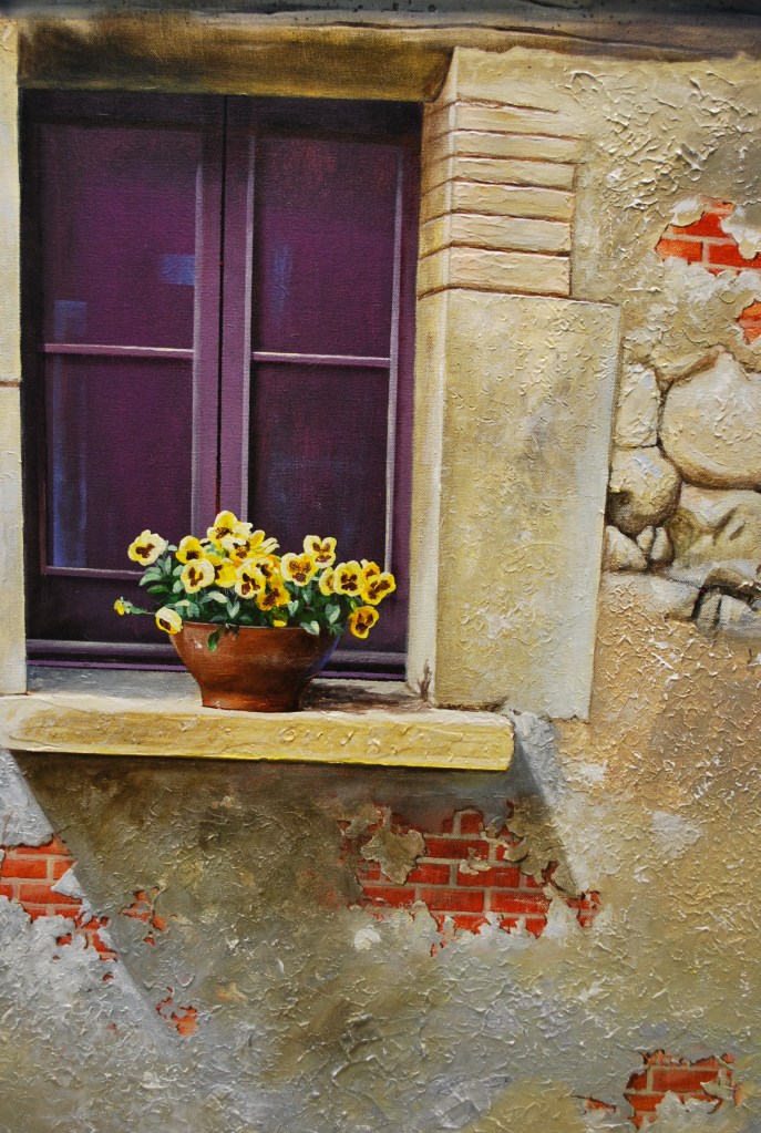 Painting of a flower on a window