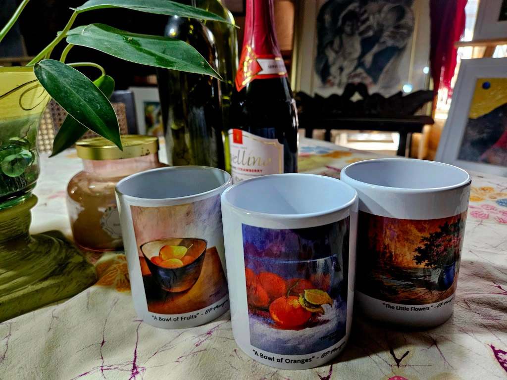 The Monzon Mugs with print out of his paintings